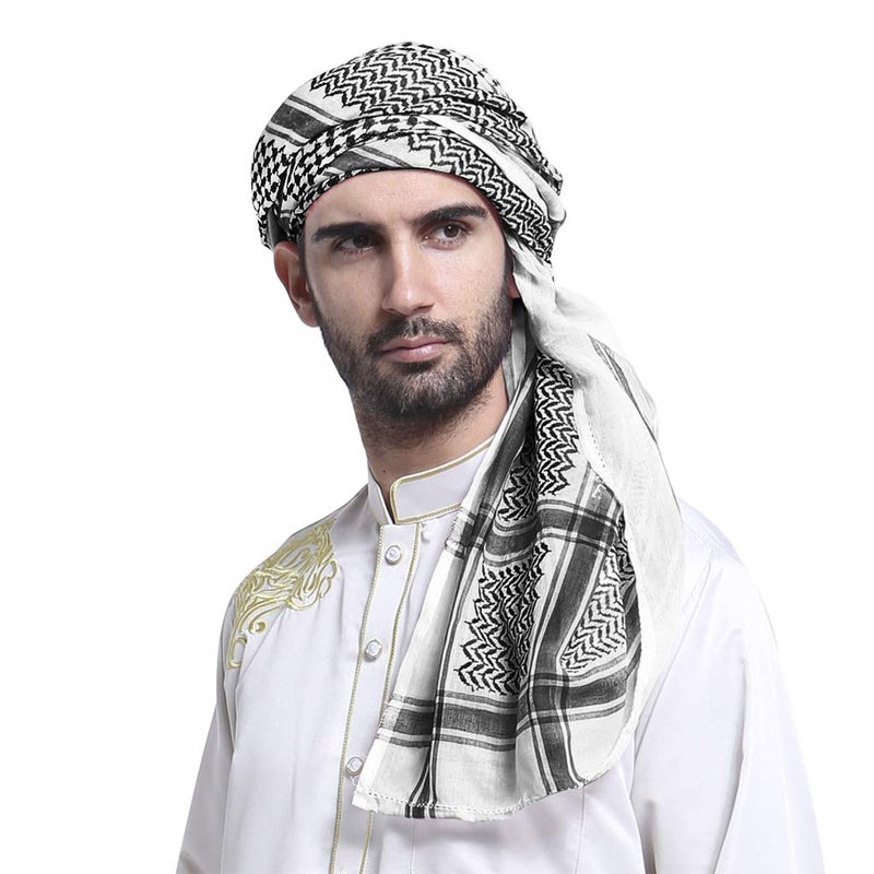 PURFUN Men Boys Large Arab Shemagh Turban Bandana Headscarf Breathable Soft Muslim Hijab Headband Shawl Keffiyeh Arabic Scarf Headcover - Image 1